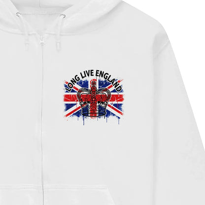 Union Jack Zip Hoodie - Crown Premium Unisex Streetwear - Celtic Wolfwear