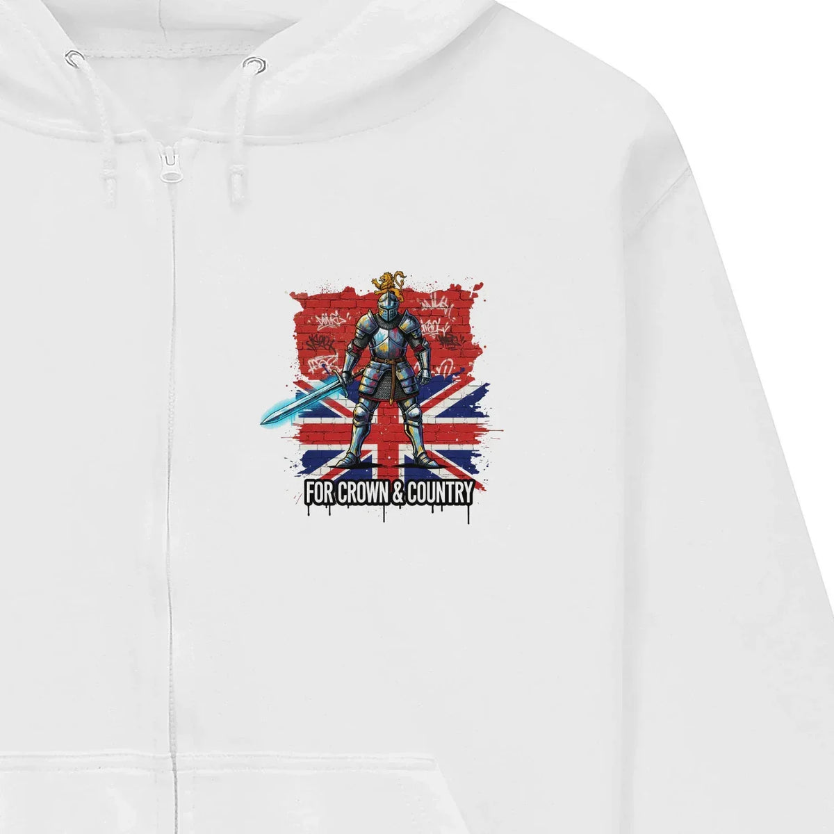 Union Jack Zip Hoodie - Crown and Country Unisex Streetwear - Celtic Wolfwear