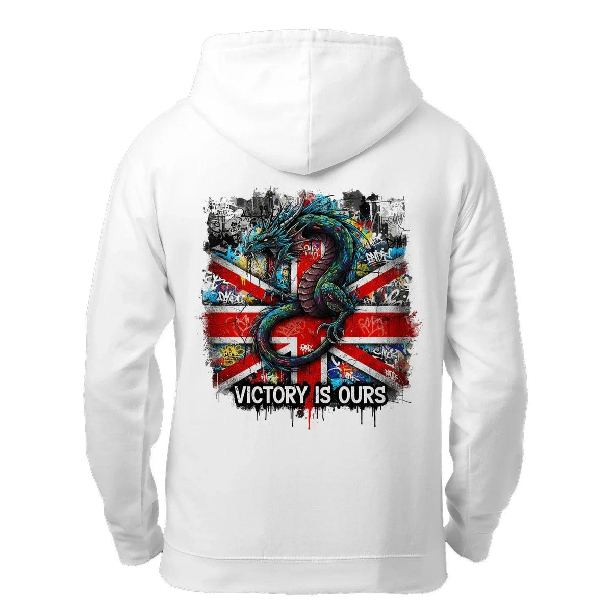 Union Jack Zip Hoodie - Dragon Chest Print White Unisex - Celtic Wolfwear