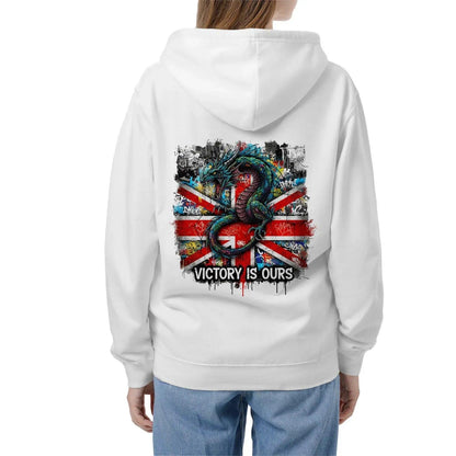 Union Jack Zip Hoodie - Dragon Chest Print White Unisex - Celtic Wolfwear