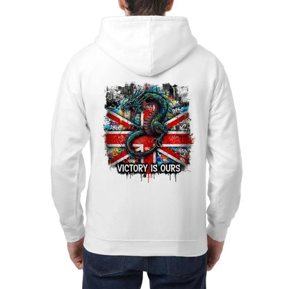 Union Jack Zip Hoodie - Dragon Chest Print White Unisex - Celtic Wolfwear