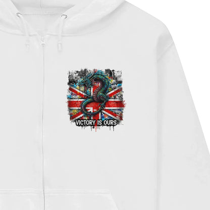 Union Jack Zip Hoodie - Dragon Chest Print White Unisex - Celtic Wolfwear