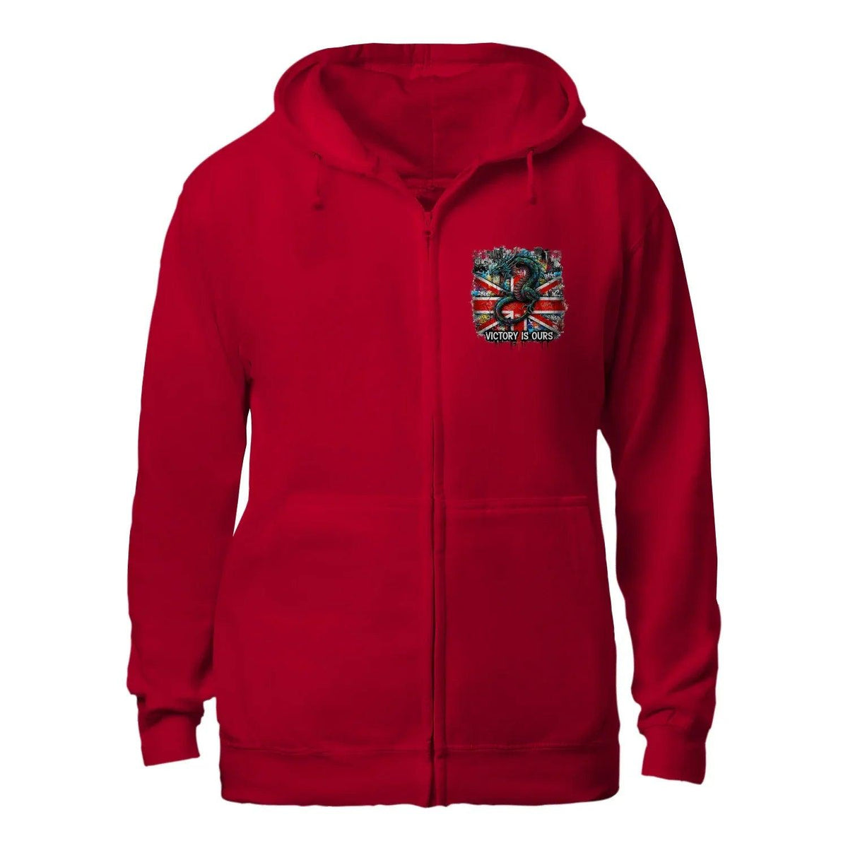 Union Jack Zip Hoodie - Dragon Chest Print White Unisex - Celtic Wolfwear