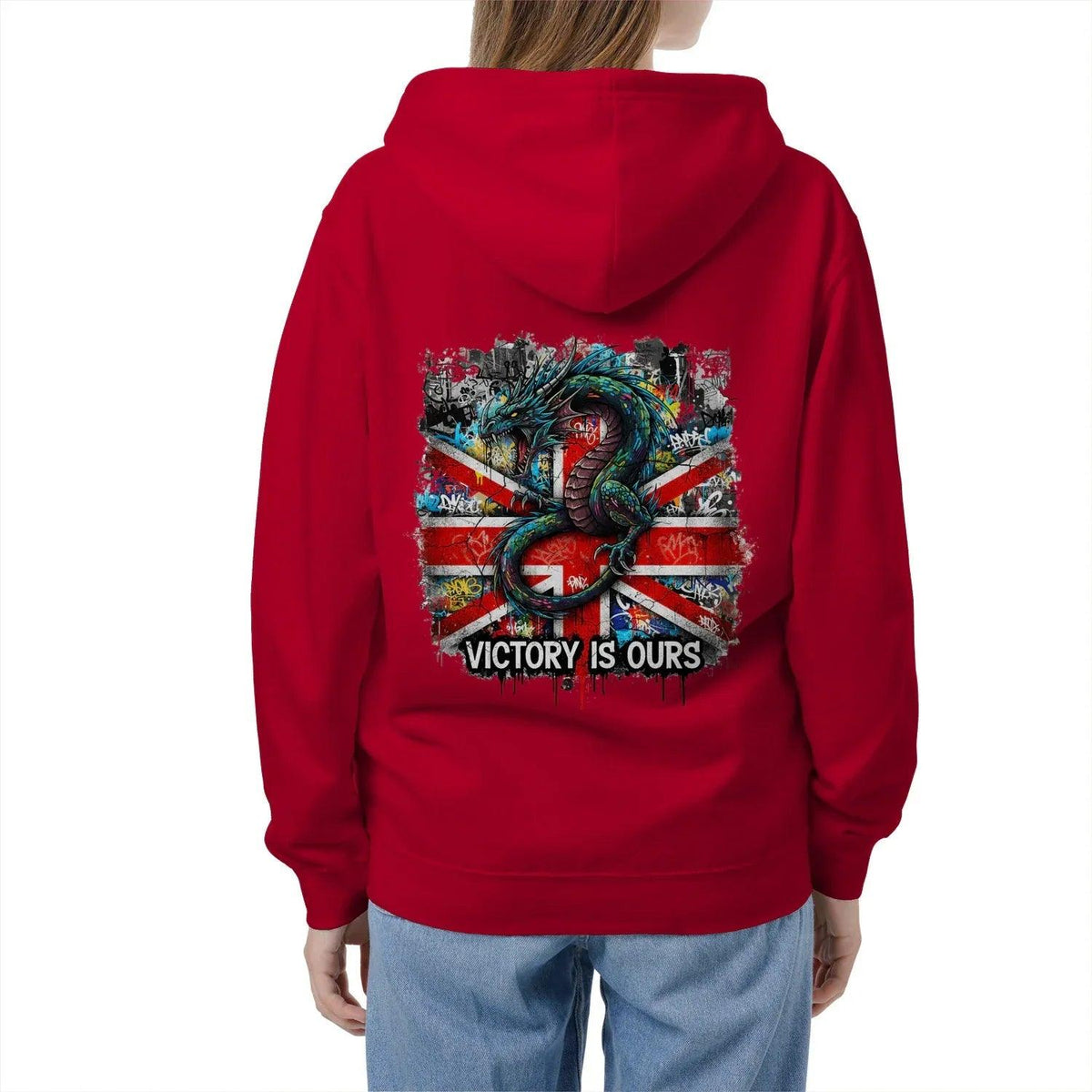 Union Jack Zip Hoodie - Dragon Chest Print White Unisex - Celtic Wolfwear