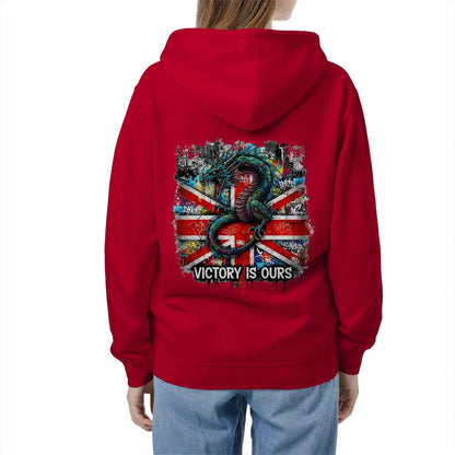 Union Jack Zip Hoodie - Dragon Chest Print White Unisex - Celtic Wolfwear
