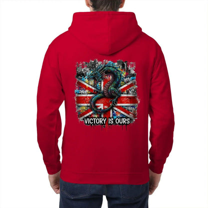 Union Jack Zip Hoodie - Dragon Chest Print White Unisex - Celtic Wolfwear