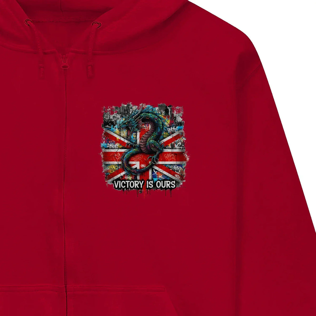 Union Jack Zip Hoodie - Dragon Chest Print White Unisex - Celtic Wolfwear
