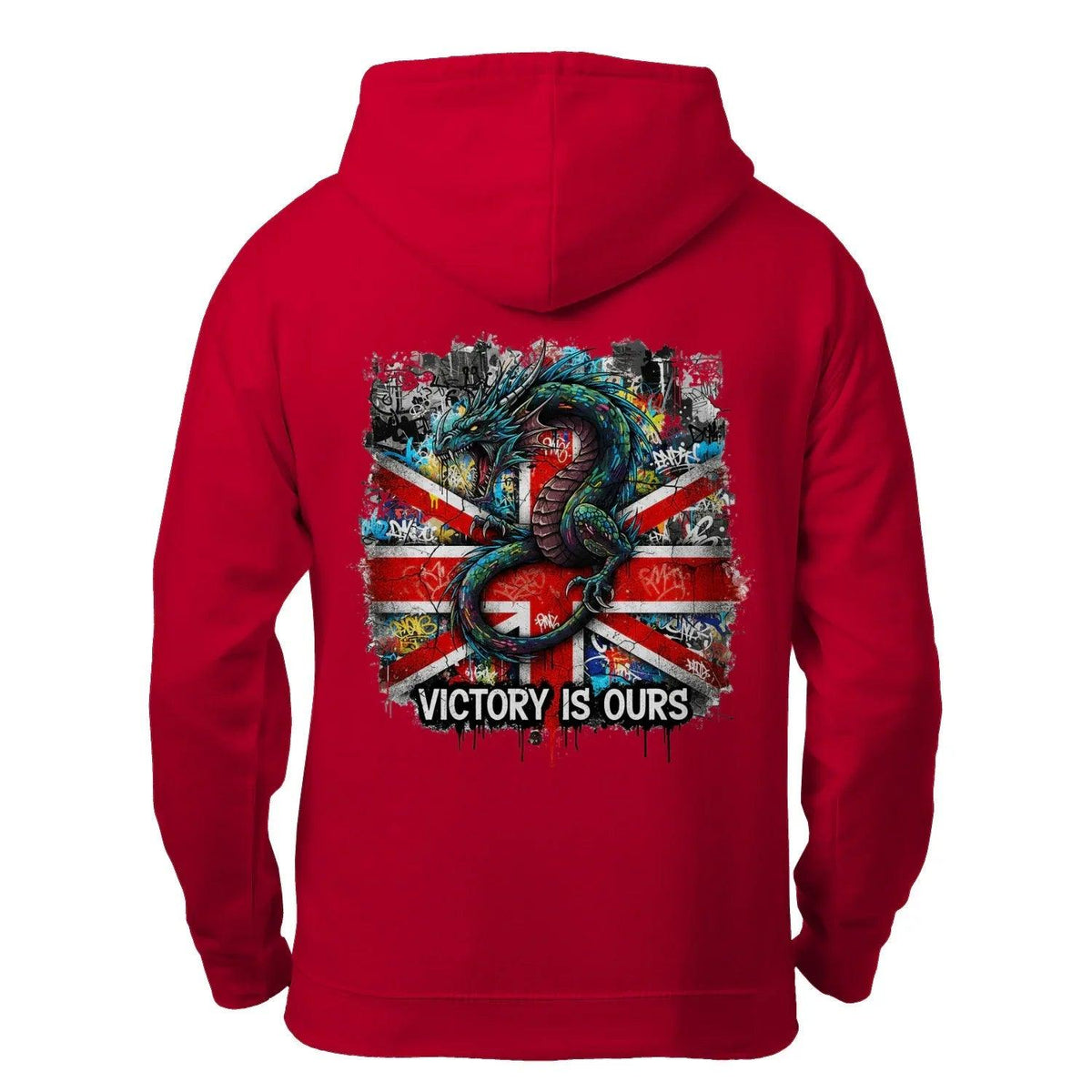 Union Jack Zip Hoodie - Dragon Chest Print White Unisex - Celtic Wolfwear