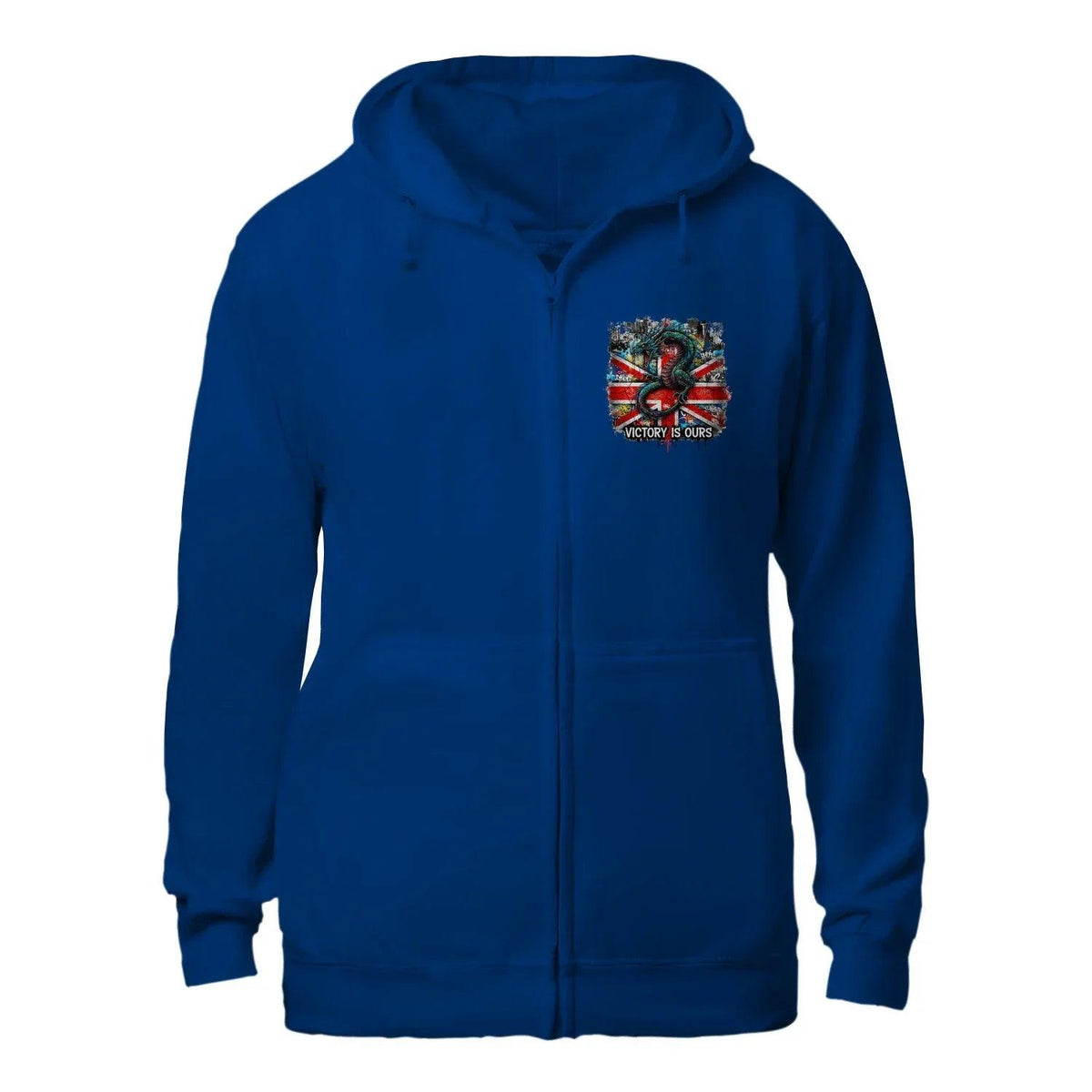 Union Jack Zip Hoodie - Dragon Chest Print White Unisex - Celtic Wolfwear