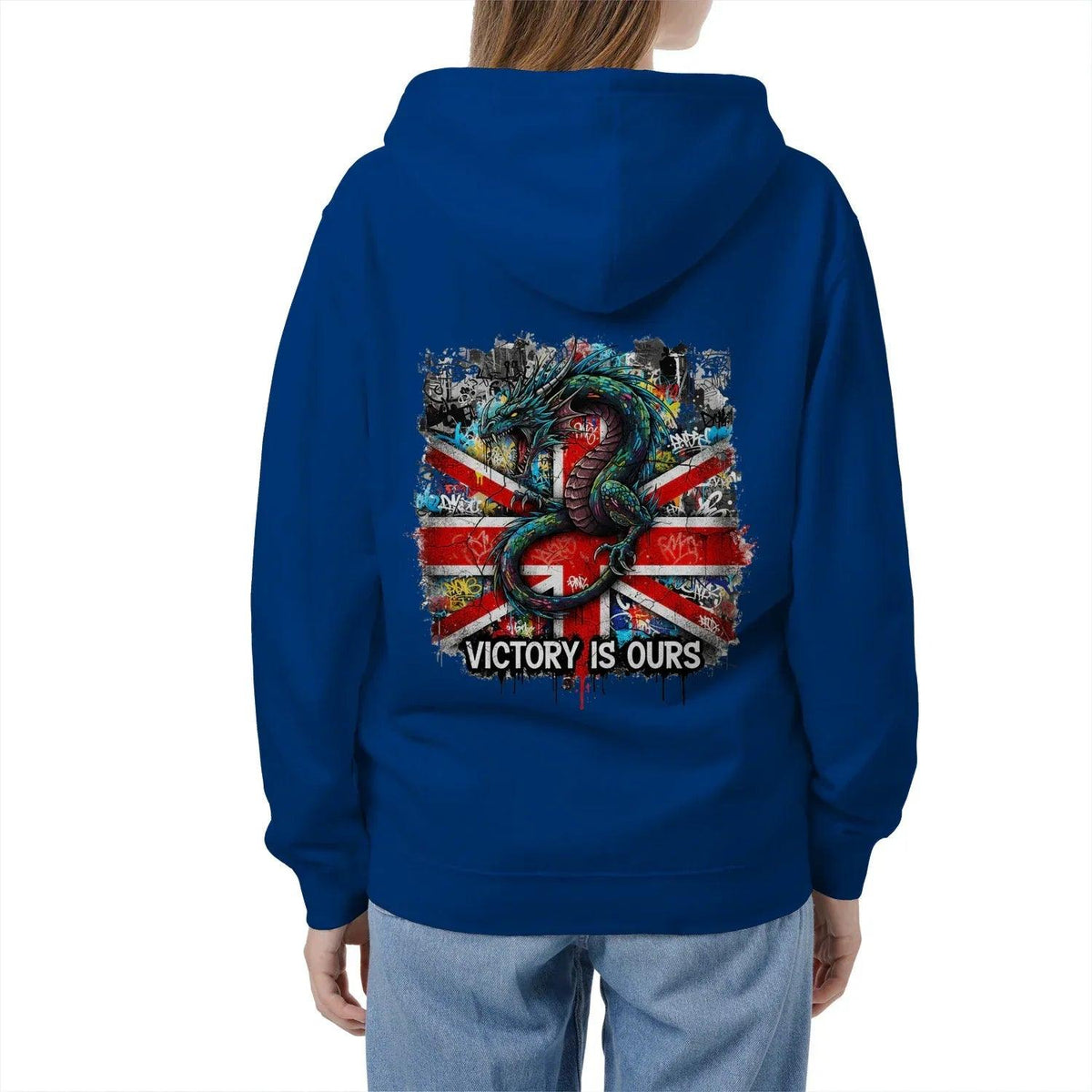 Union Jack Zip Hoodie - Dragon Chest Print White Unisex - Celtic Wolfwear