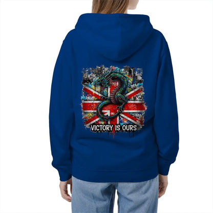 Union Jack Zip Hoodie - Dragon Chest Print White Unisex - Celtic Wolfwear