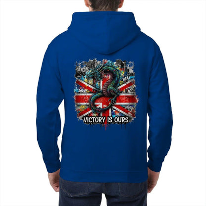 Union Jack Zip Hoodie - Dragon Chest Print White Unisex - Celtic Wolfwear
