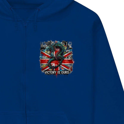 Union Jack Zip Hoodie - Dragon Chest Print White Unisex - Celtic Wolfwear