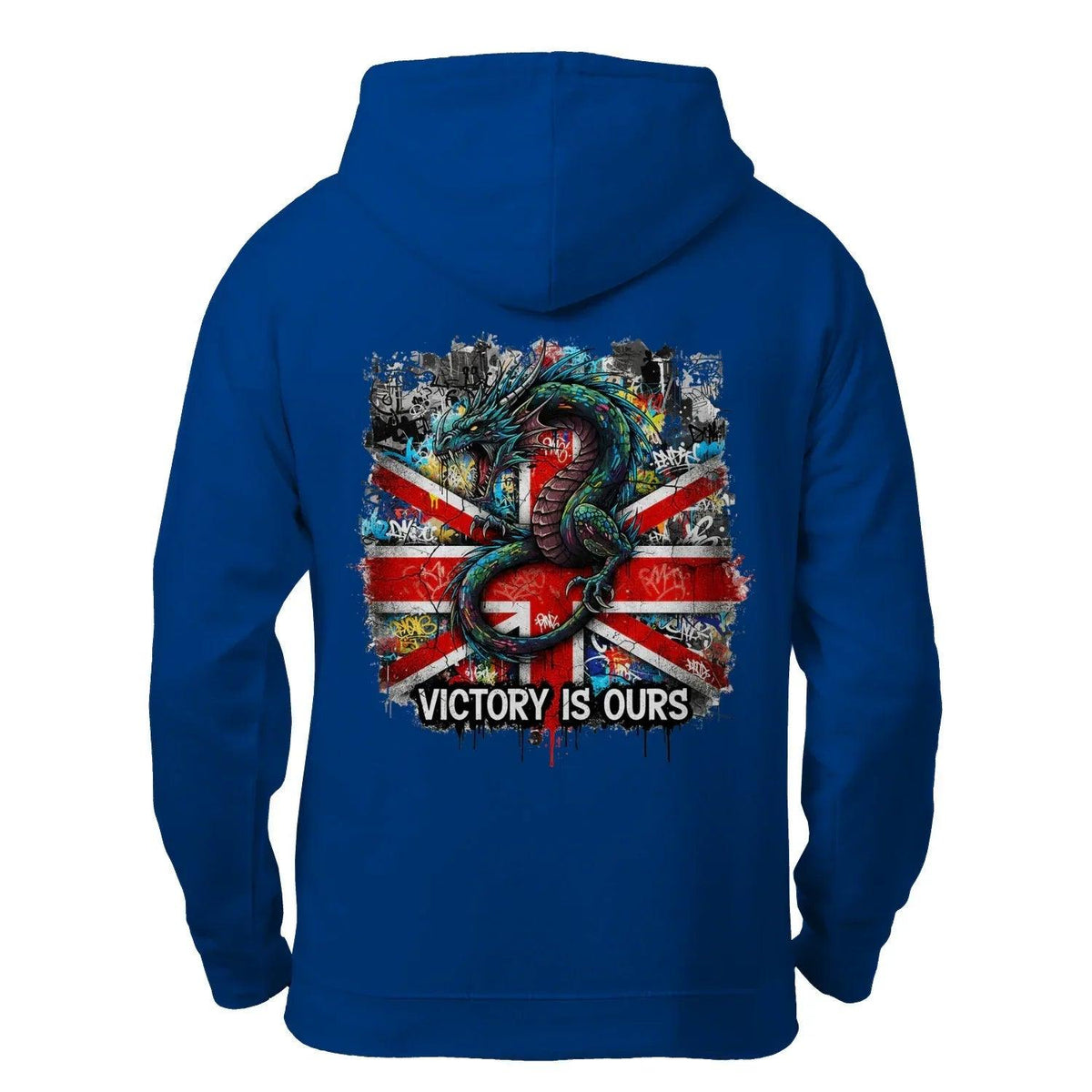 Union Jack Zip Hoodie - Dragon Chest Print White Unisex - Celtic Wolfwear