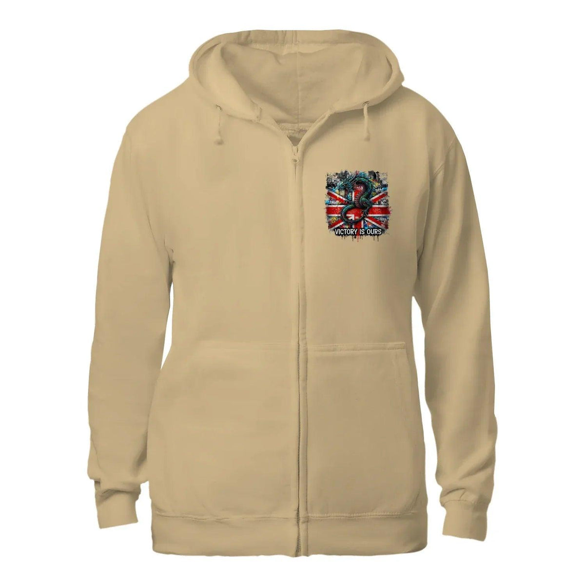 Union Jack Zip Hoodie - Dragon Chest Print White Unisex - Celtic Wolfwear