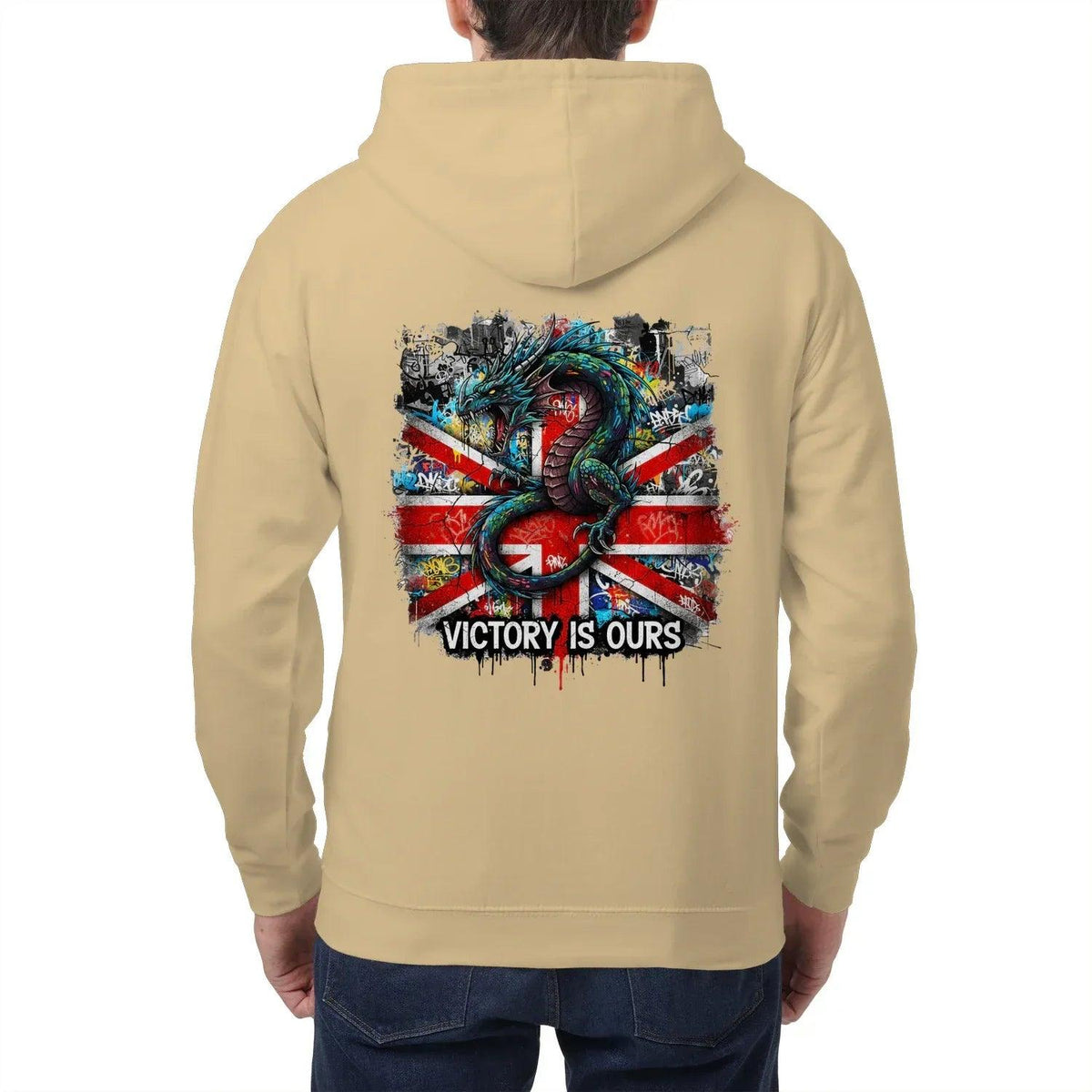 Union Jack Zip Hoodie - Dragon Chest Print White Unisex - Celtic Wolfwear