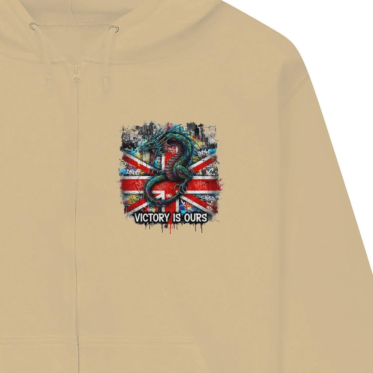 Union Jack Zip Hoodie - Dragon Chest Print White Unisex - Celtic Wolfwear