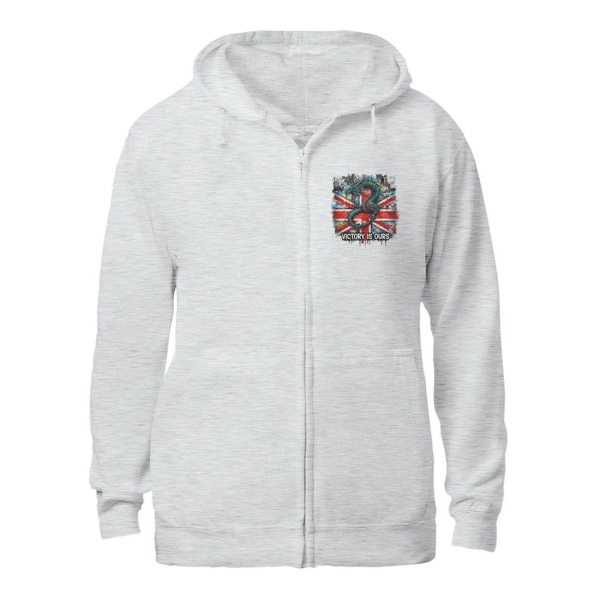 Union Jack Zip Hoodie - Dragon Chest Print White Unisex - Celtic Wolfwear