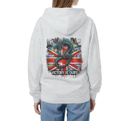 Union Jack Zip Hoodie - Dragon Chest Print White Unisex - Celtic Wolfwear