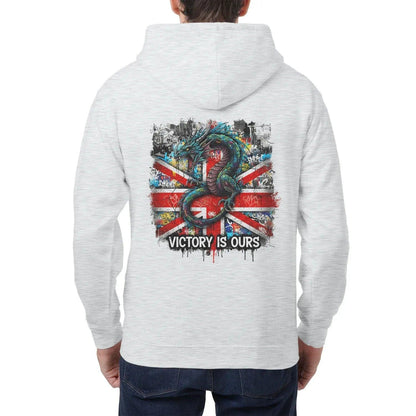 Union Jack Zip Hoodie - Dragon Chest Print White Unisex - Celtic Wolfwear