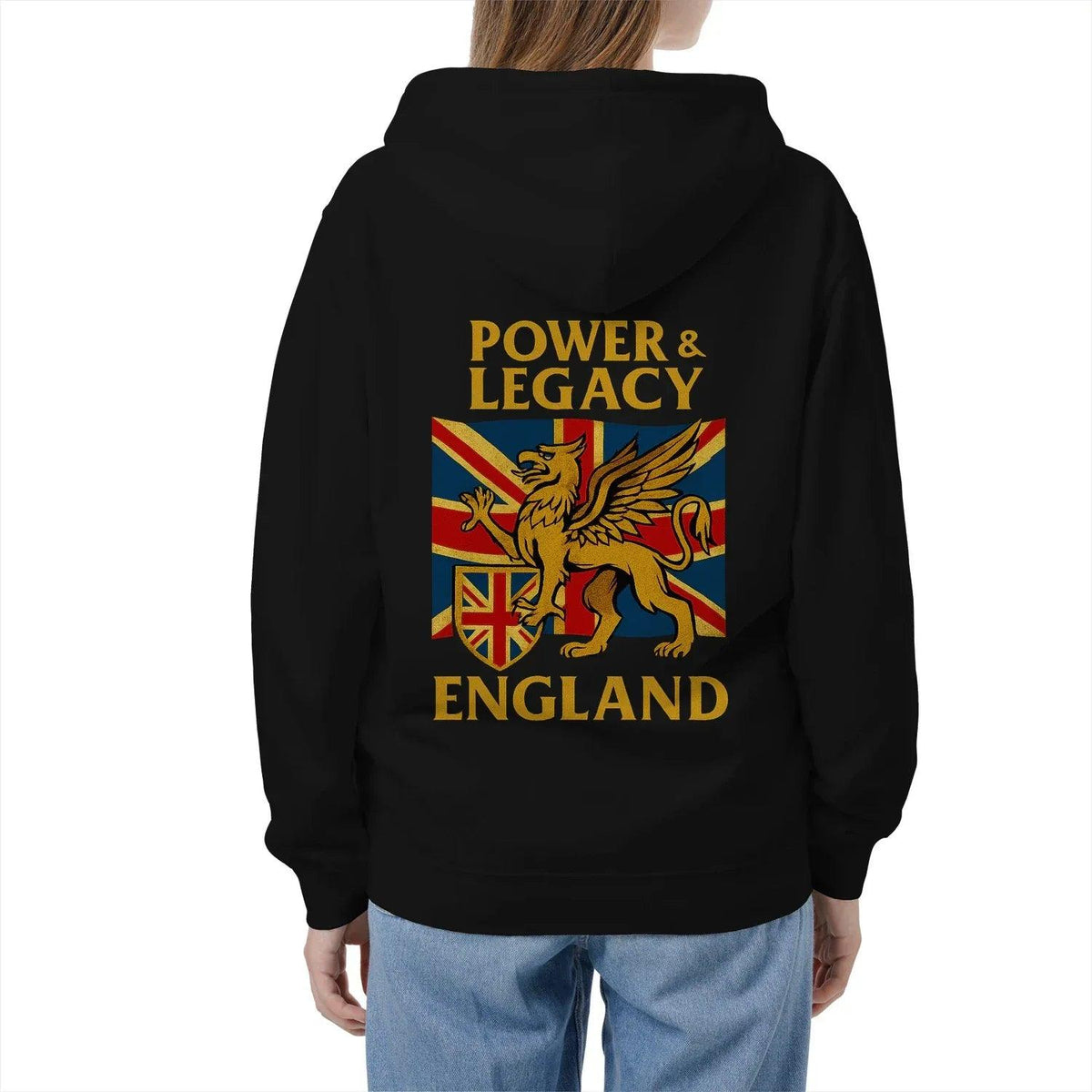 Union Jack Zip Hoodie - Golden Emblem UK Unisex Streetwear - Celtic Wolfwear