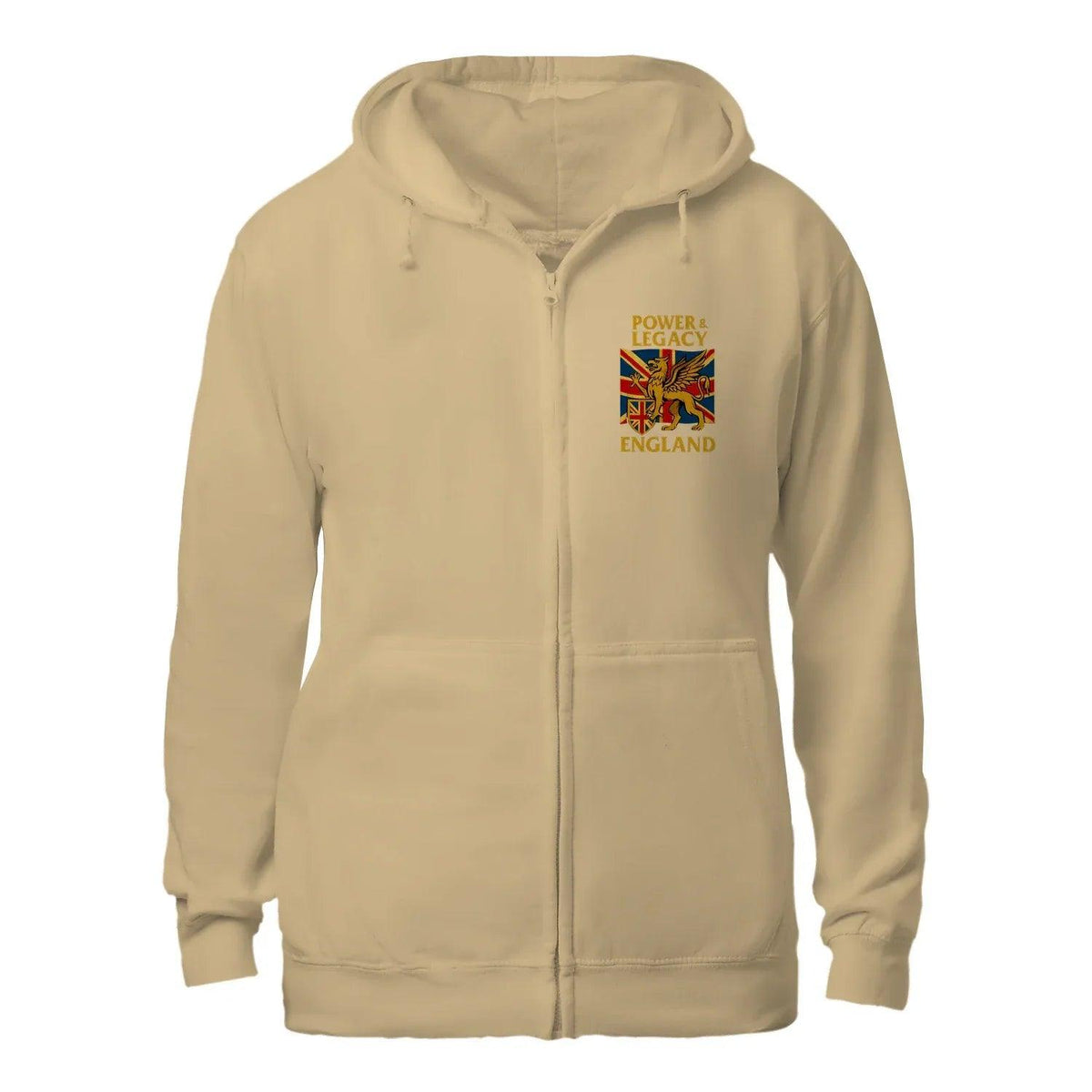 Union Jack Zip Hoodie - Golden Emblem UK Unisex Streetwear - Celtic Wolfwear