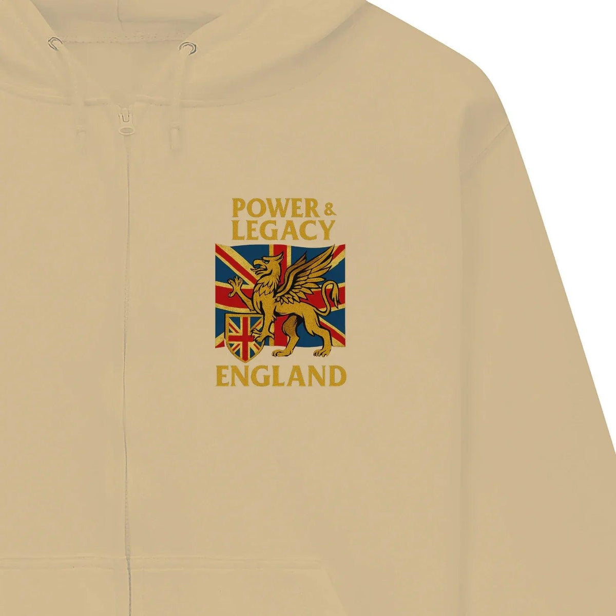 Union Jack Zip Hoodie - Golden Emblem UK Unisex Streetwear - Celtic Wolfwear