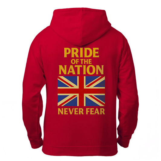 Union Jack Zip Hoodie - Pride of the Nation Gold Text Red - Celtic Wolfwear