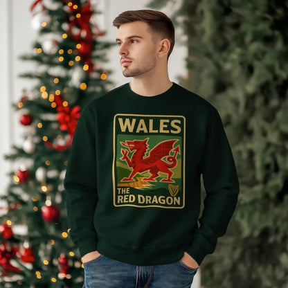 Vintage Red Dragon Wales Sweatshirt – Retro Crewneck - Celtic Wolfwear