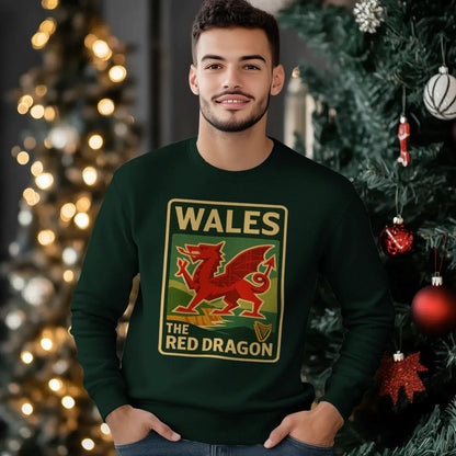 Vintage Red Dragon Wales Sweatshirt – Retro Crewneck - Celtic Wolfwear