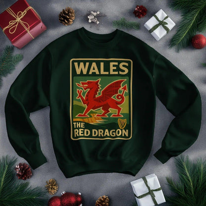 Vintage Red Dragon Wales Sweatshirt – Retro Crewneck - Celtic Wolfwear