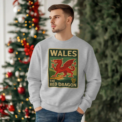 Vintage Red Dragon Wales Sweatshirt – Retro Crewneck - Celtic Wolfwear
