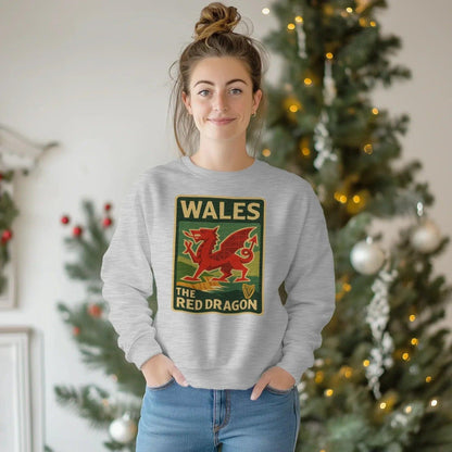 Vintage Red Dragon Wales Sweatshirt – Retro Crewneck - Celtic Wolfwear