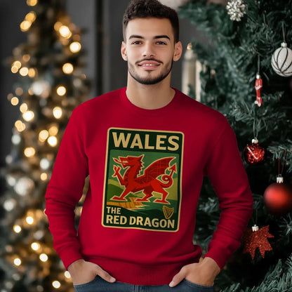 Vintage Red Dragon Wales Sweatshirt – Retro Crewneck - Celtic Wolfwear