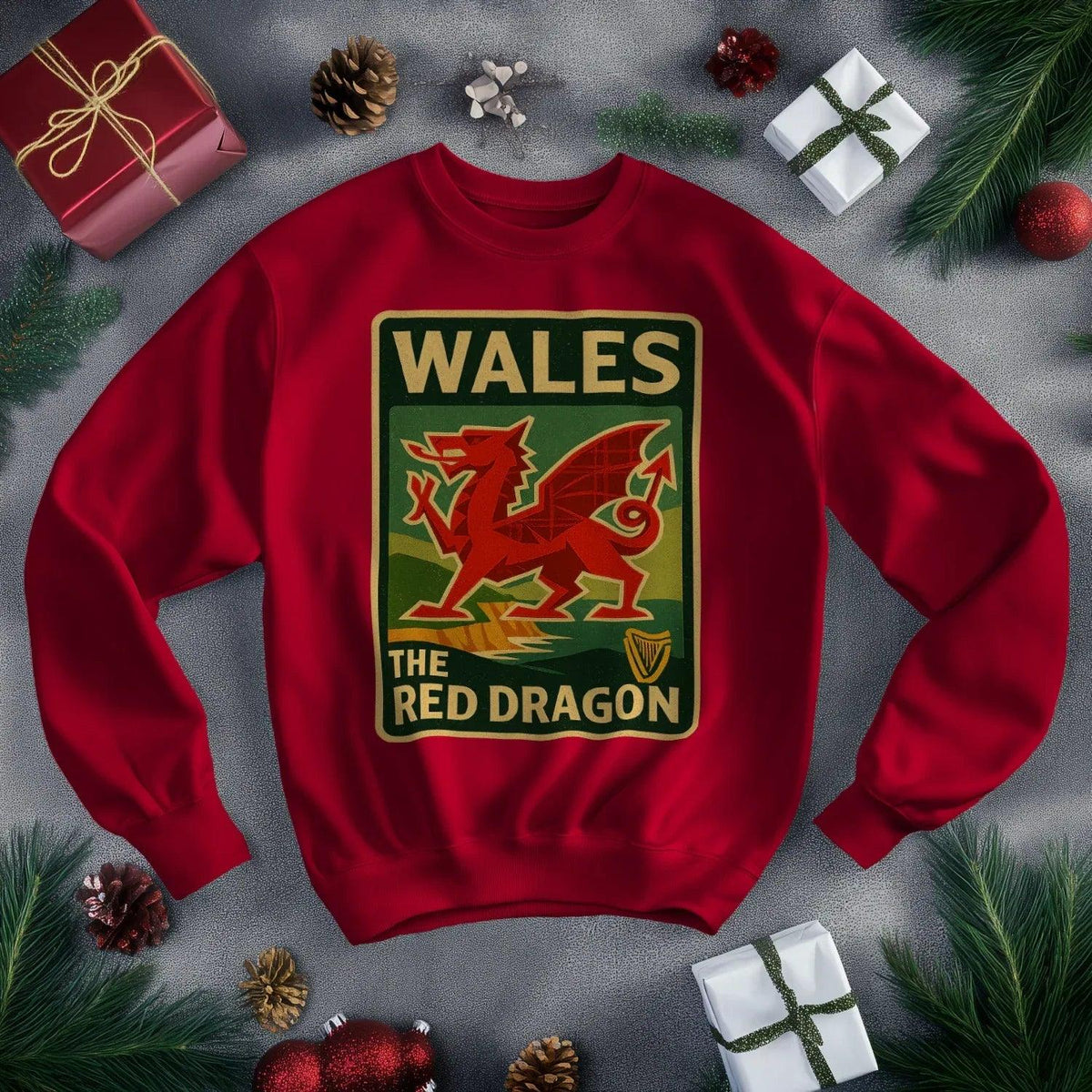 Vintage Red Dragon Wales Sweatshirt – Retro Crewneck - Celtic Wolfwear