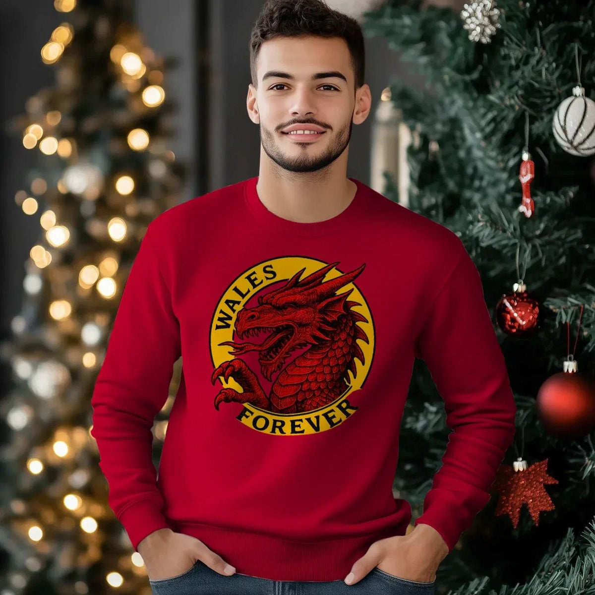 Wales Forever Red Dragon Sweatshirt – Circle Emblem - Celtic Wolfwear