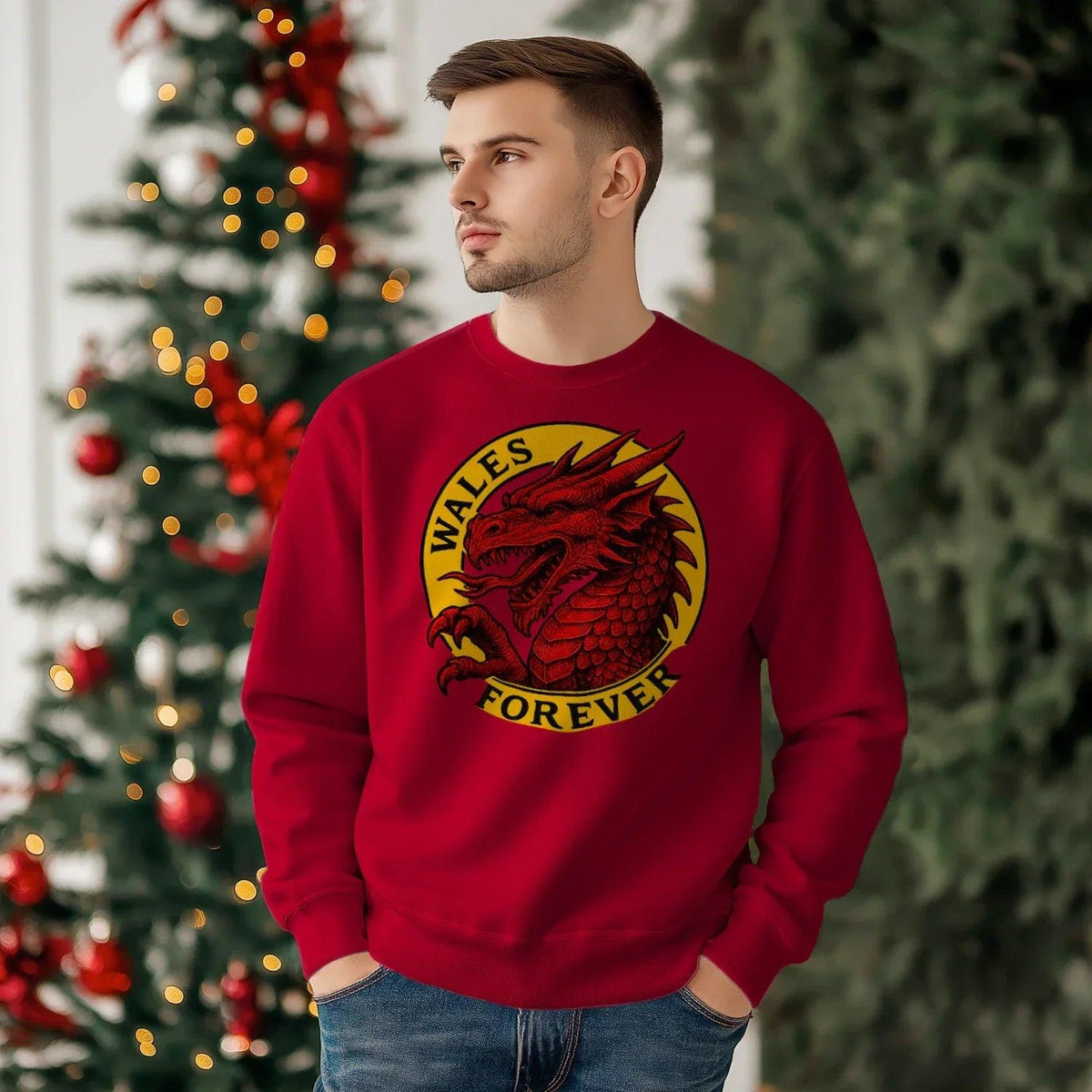 Wales Forever Red Dragon Sweatshirt – Circle Emblem - Celtic Wolfwear