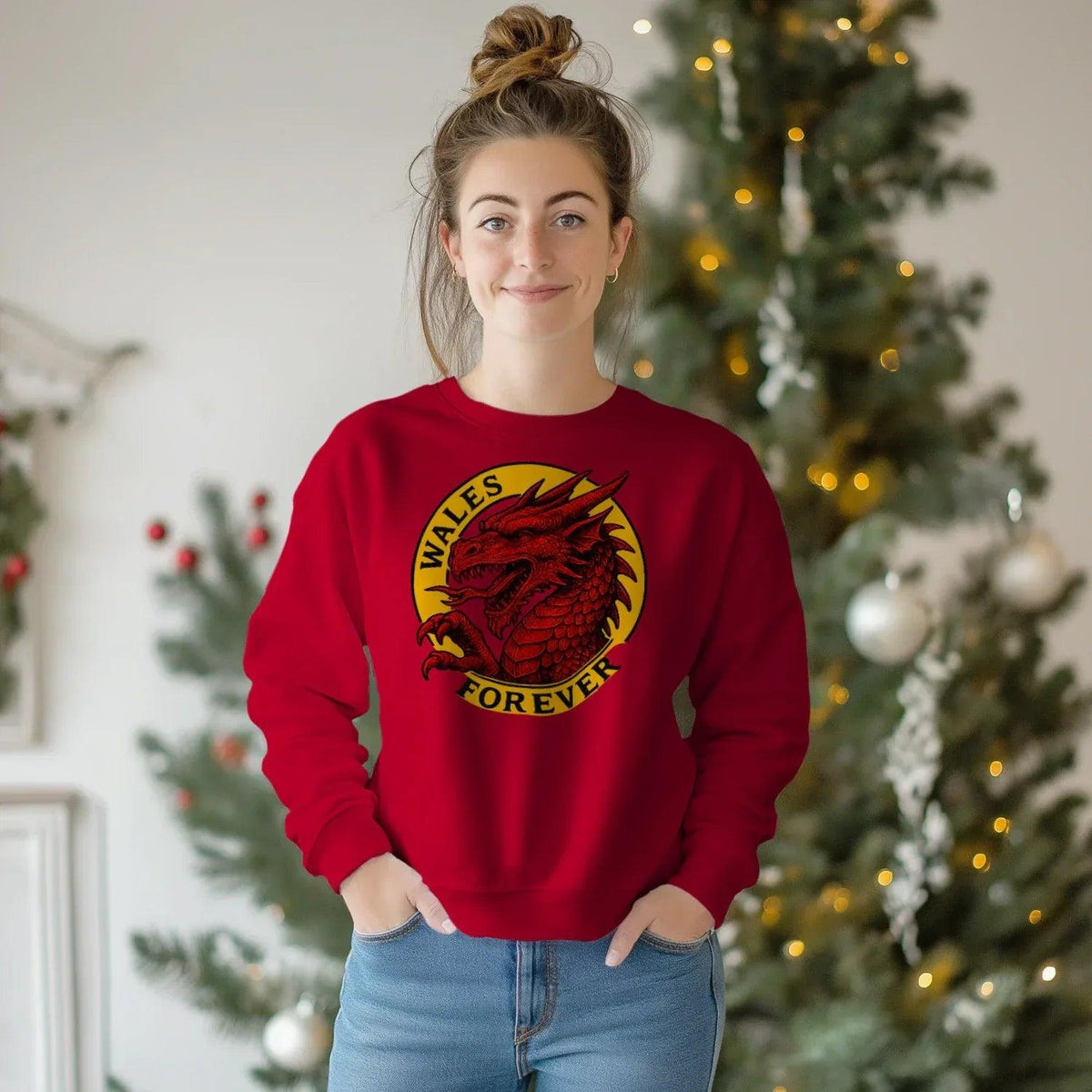 Wales Forever Red Dragon Sweatshirt – Circle Emblem - Celtic Wolfwear