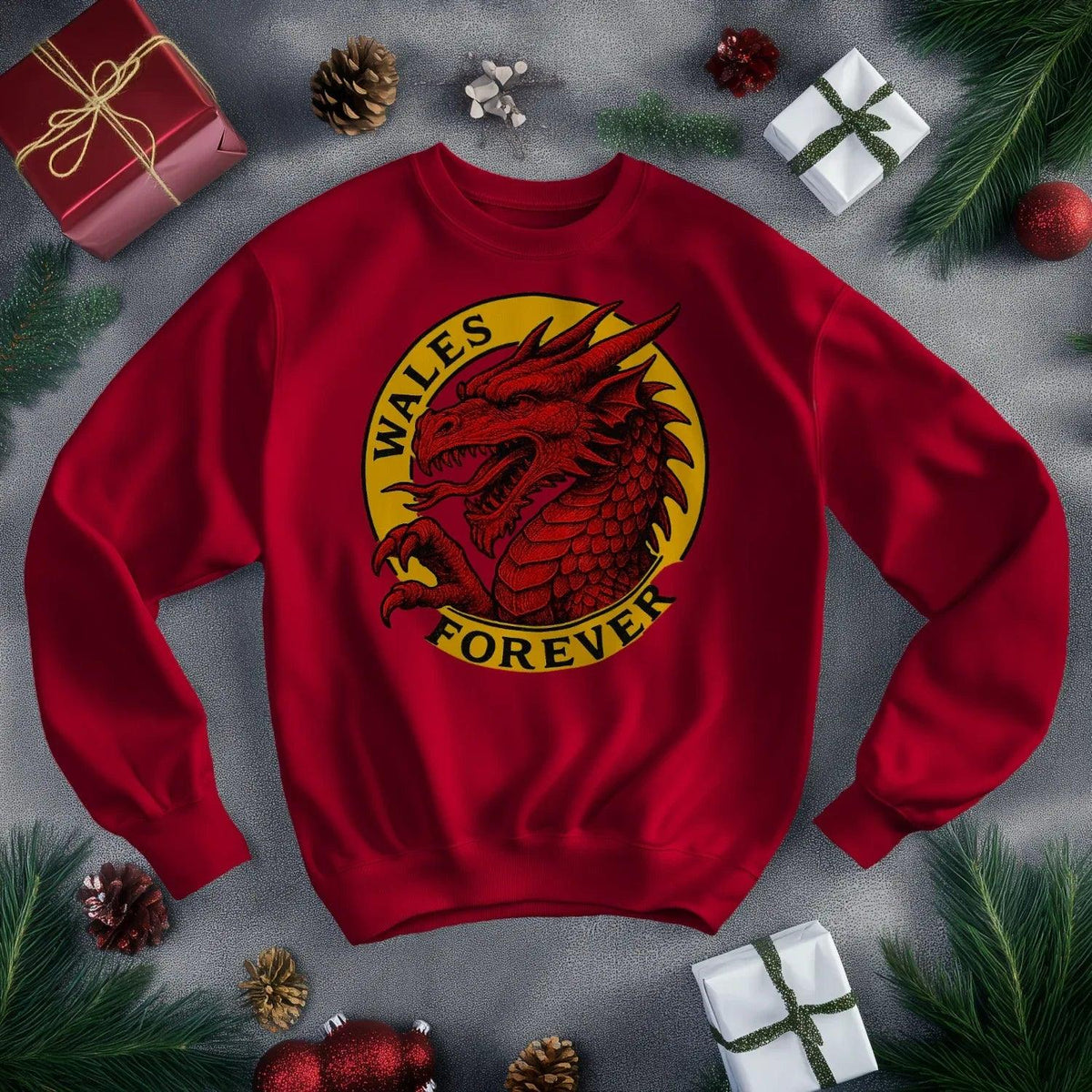 Wales Forever Red Dragon Sweatshirt – Circle Emblem - Celtic Wolfwear