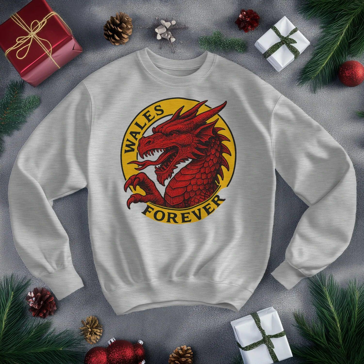 Wales Forever Red Dragon Sweatshirt – Circle Emblem - Celtic Wolfwear