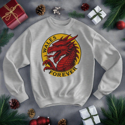 Wales Forever Red Dragon Sweatshirt – Circle Emblem - Celtic Wolfwear