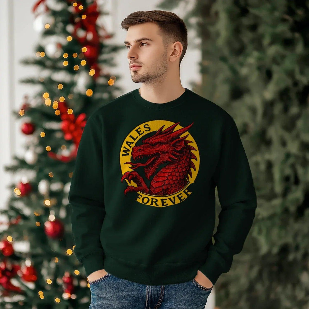Wales Forever Red Dragon Sweatshirt – Circle Emblem - Celtic Wolfwear