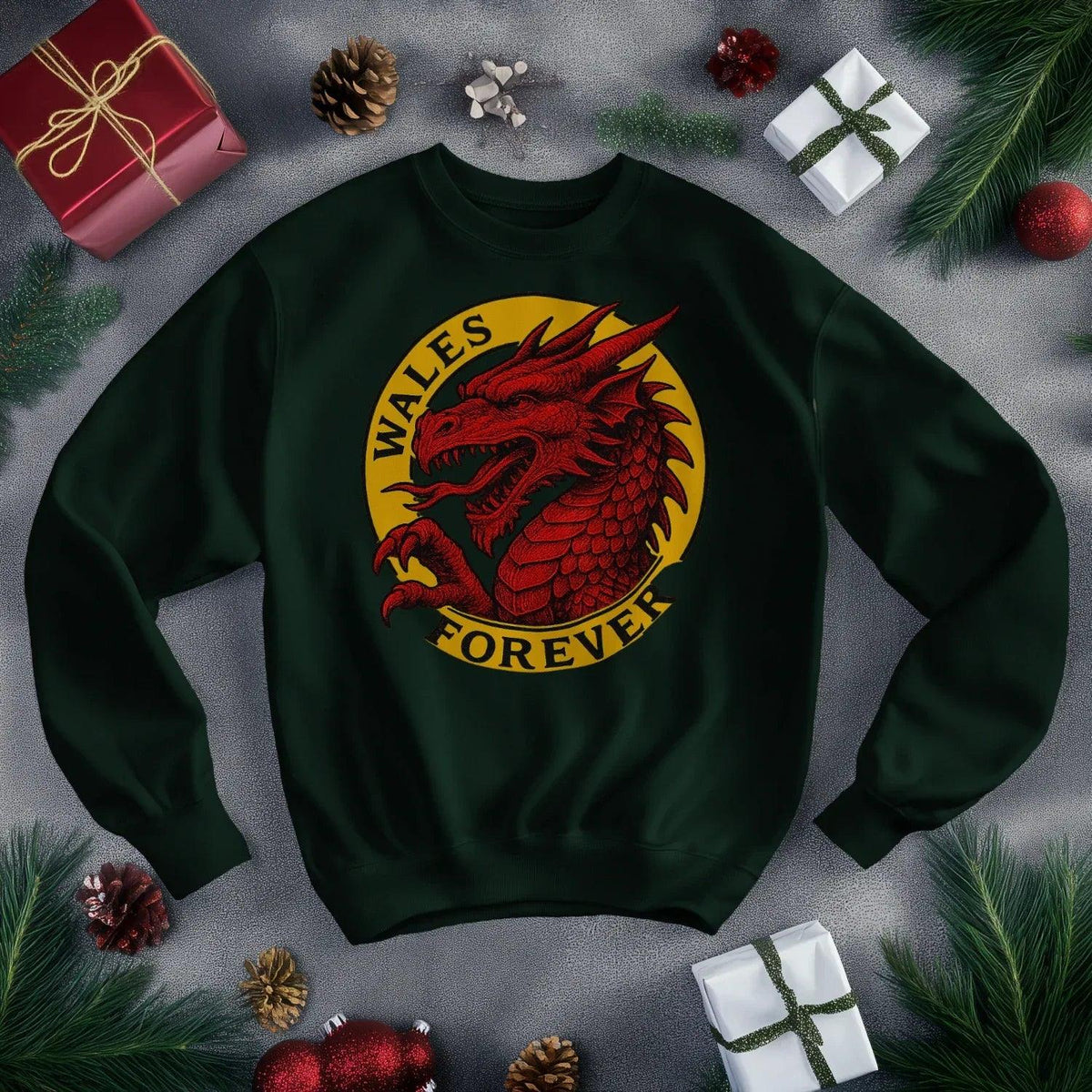 Wales Forever Red Dragon Sweatshirt – Circle Emblem - Celtic Wolfwear
