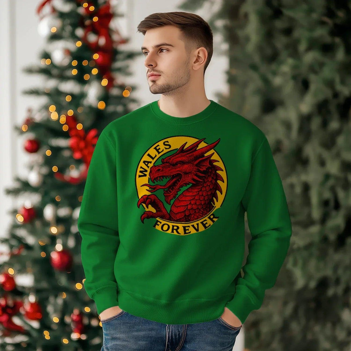 Wales Forever Red Dragon Sweatshirt – Circle Emblem - Celtic Wolfwear