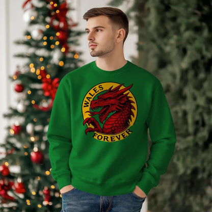 Wales Forever Red Dragon Sweatshirt – Circle Emblem - Celtic Wolfwear