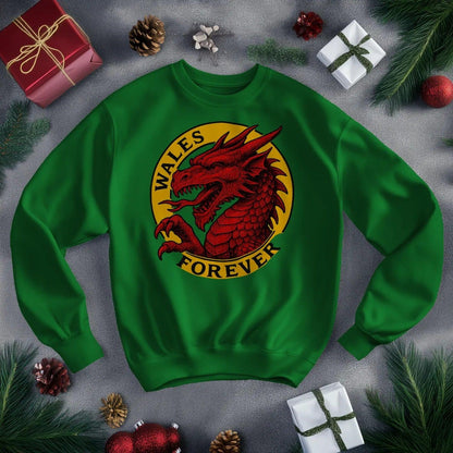 Wales Forever Red Dragon Sweatshirt – Circle Emblem - Celtic Wolfwear