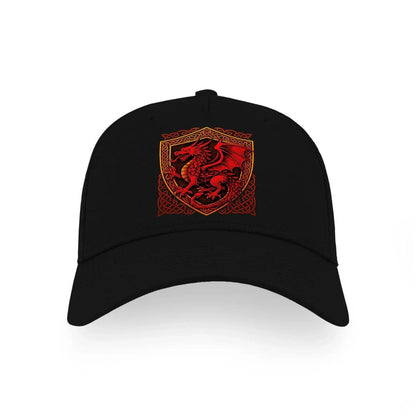 Welsh Dragon Baseball Cap - Shield Crest Adjustable Fit - Celtic Wolfwear