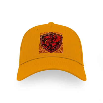 Welsh Dragon Baseball Cap - Shield Crest Adjustable Fit - Celtic Wolfwear