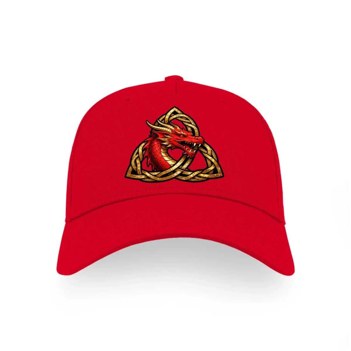 Welsh Dragon Baseball Cap - Trinity Knot Triquetra Red - Celtic Wolfwear