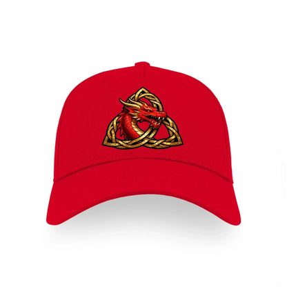 Welsh Dragon Baseball Cap - Trinity Knot Triquetra Red - Celtic Wolfwear